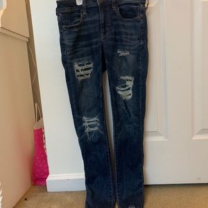 american eagle dark wash ripped jeans